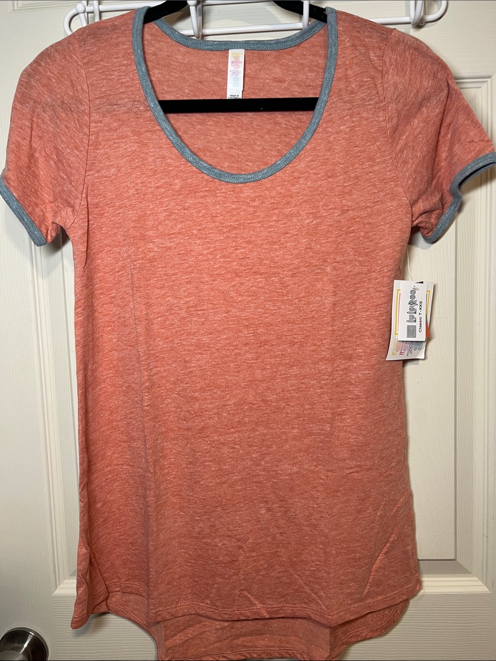 LuLaRoe Heathered Coral Tee with Gray Trim
